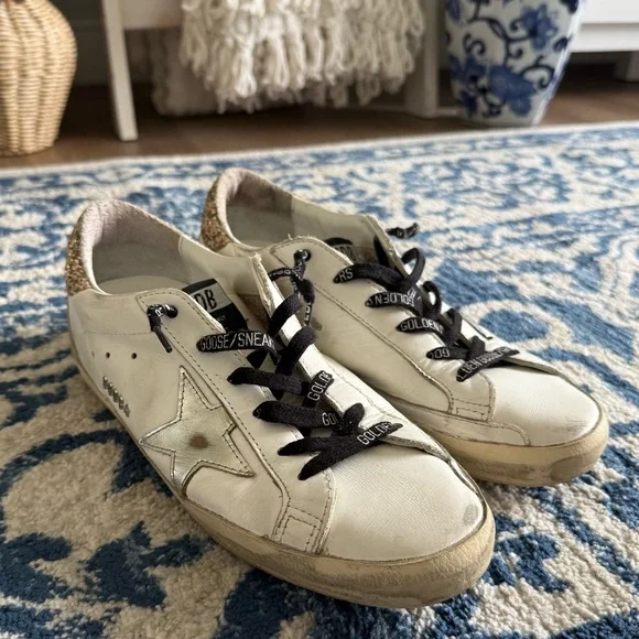 Golden Goose Women's white leather Super-Star with glittery heel tab - Picture 2 of 5